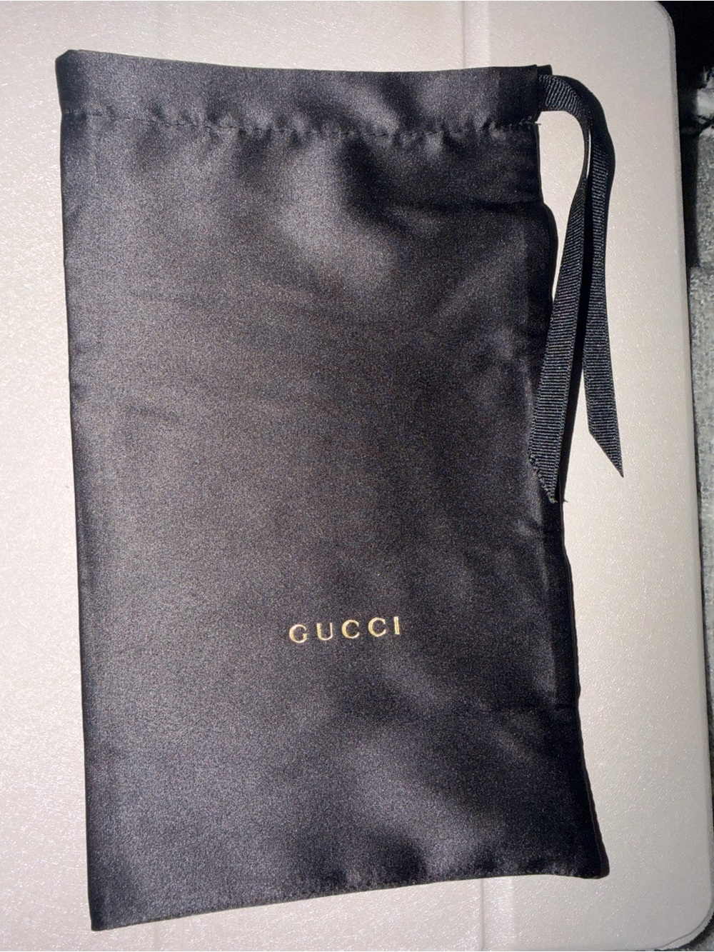 Gucci Satin Drawstring Dust Bag in Black with Gold Logo